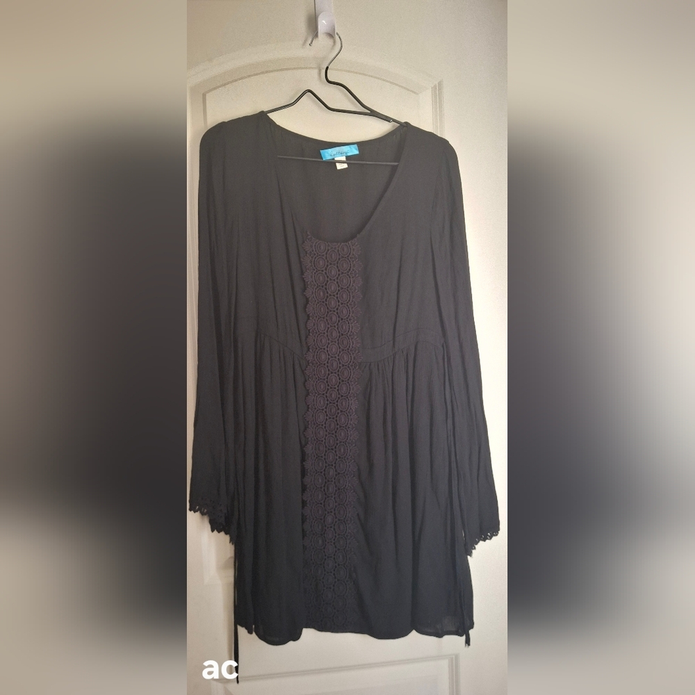 Buttons Rayon Dress Lace Crochet Sz S bell Sleeve Goth Vamp Casual Party